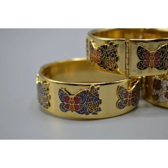 Butterfly Enamel Hinge Bracelet Set  of 3 - Picture 2 of 10